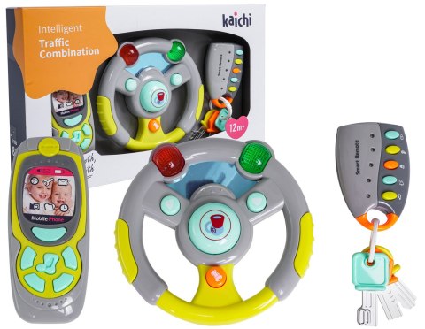 Interaktywny zestaw Kierowcy dla dzieci 3+ Kierownica + Pilot z kluczami + Telefon + Dźwięki Światła Interaktywny zestaw Kierowcy dla dzieci 3+ Kierownica + Pilot z kluczami + Telefon + Dźwięki Światła
