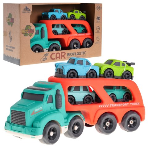 Laweta + 4 Autka BIOplastik dla dzieci 18m+ Czerwony + Dźwięki Światła + Ruchome elementy + Ekologiczny materiał Laweta + 4 Autka BIOplastik dla dzieci 18m+ Czerwony + Dźwięki Światła + Ruchome elementy + Ekologiczny materiał