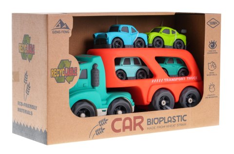 Laweta + 4 Autka BIOplastik dla dzieci 18m+ Czerwony + Dźwięki Światła + Ruchome elementy + Ekologiczny materiał Laweta + 4 Autka BIOplastik dla dzieci 18m+ Czerwony + Dźwięki Światła + Ruchome elementy + Ekologiczny materiał