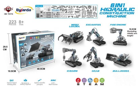 Zestaw Maszyn Budowlanych do Składania 6w1 dla dzieci 8+ Hydrauliczne zasilanie + Części konstrukcyjne 223el. Zestaw Maszyn Budowlanych do Składania 6w1 dla dzieci 8+ Hydrauliczne zasilanie + Części konstrukcyjne 223el.