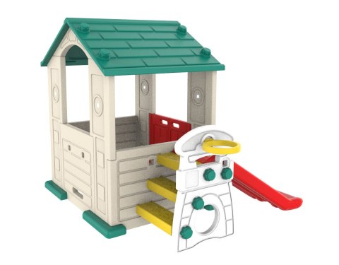 Domek Ogrodowy 3w1 dla dzieci Zielony Dach + Zjeżdżalnia + Koszykówka Domek Ogrodowy 3w1 dla dzieci Zielony Dach + Zjeżdżalnia + Koszykówka