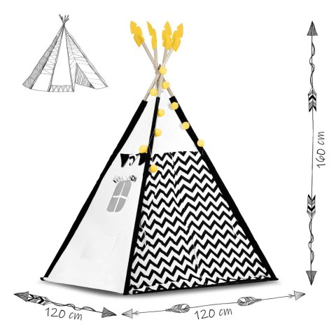 Namiot tipi dla dzieci z girlandą i światełkami Nukido biało czarny z pandą Nukido Namiot tipi dla dzieci z girlandą i światełkami Nukido biało czarny z pandą Nukido