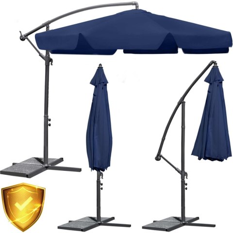 Parasol ogrodowy składany 6 segmentów granatowy 350cm Plonos Parasol ogrodowy składany 6 segmentów granatowy 350cm Plonos