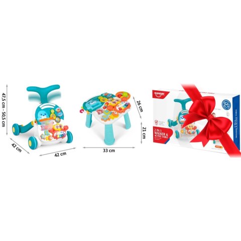 Pchacz stolik edukacyjny 3w1 RK-810 biało-niebieski Ricokids