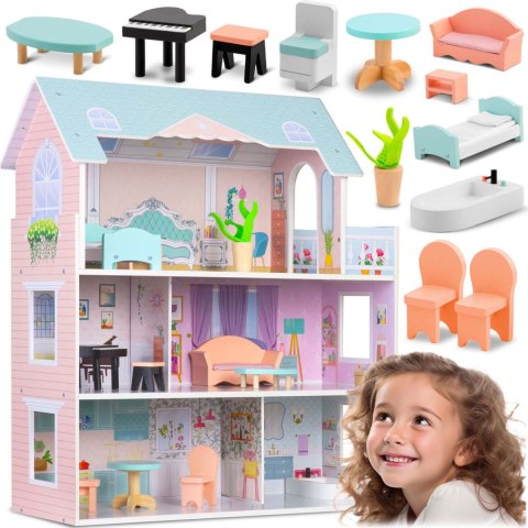 Duży Drewniany domek dla lalek 3-piętrowy Ricokids RK-878 Ricokids Duży Drewniany domek dla lalek 3-piętrowy Ricokids RK-878 Ricokids