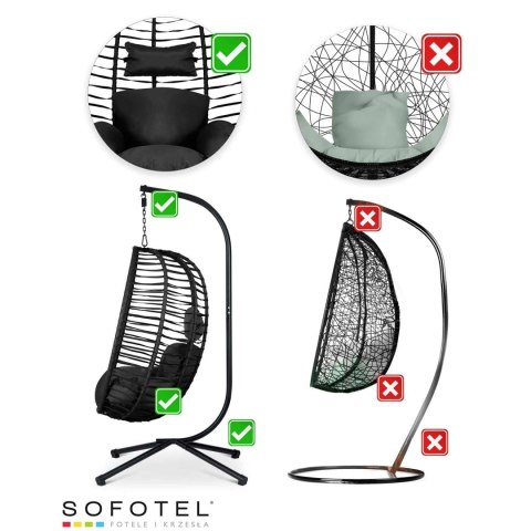 Fotel ogrodowy wiszący Toskana czarny + czarne poduszki Sofotel Sofotel Fotel ogrodowy wiszący Toskana czarny + czarne poduszki Sofotel Sofotel