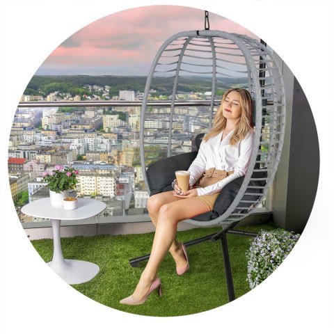 Fotel ogrodowy wiszący Toskana czarny szare poduszki Sofotel Sofotel Fotel ogrodowy wiszący Toskana czarny szare poduszki Sofotel Sofotel