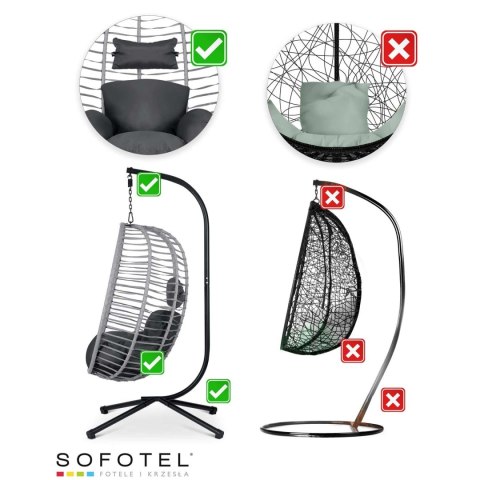 Fotel ogrodowy wiszący Toskana czarny szare poduszki Sofotel Sofotel Fotel ogrodowy wiszący Toskana czarny szare poduszki Sofotel Sofotel